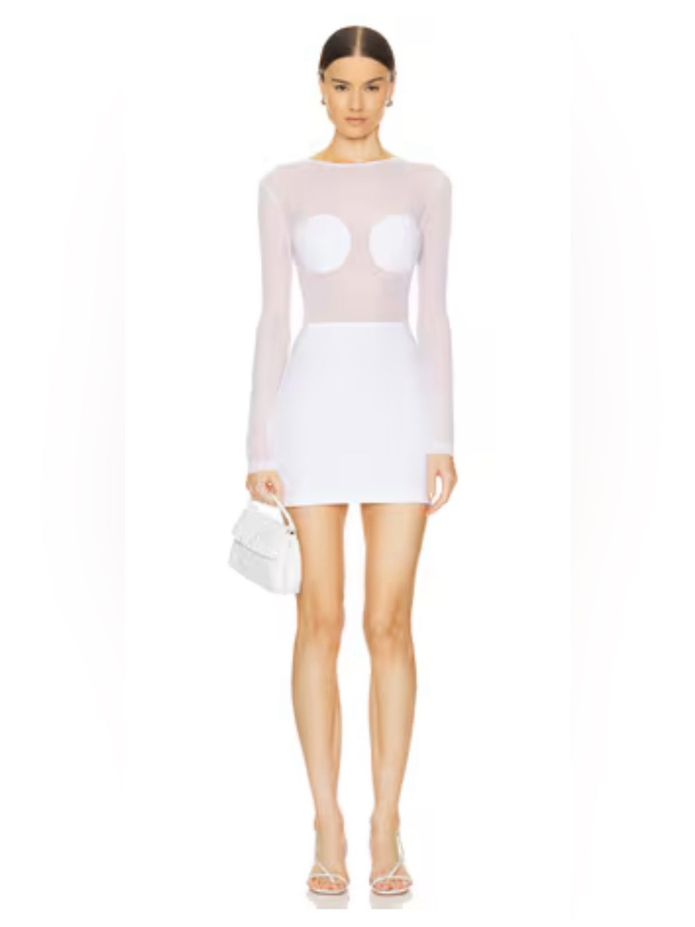 Norma Kamali Sheer Mesh Mini Dress White Long Sleeve Sz XS or S #STI243HMB93944